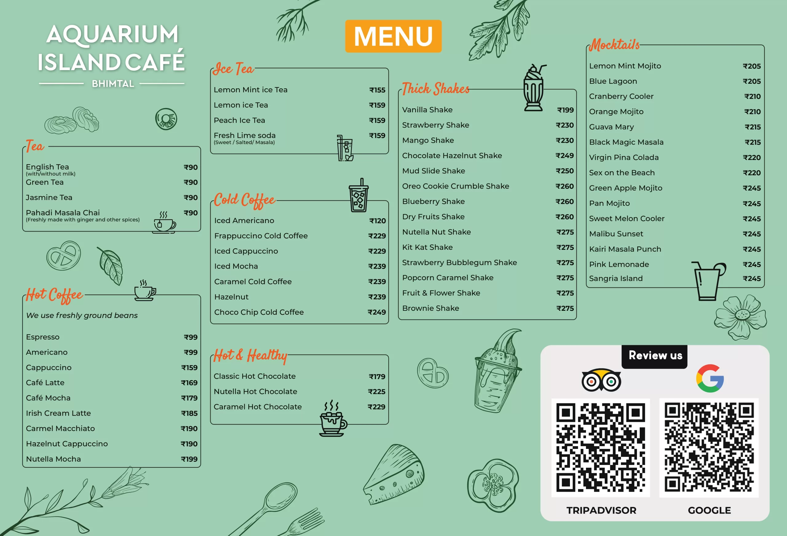 Aquarium Cafe Bhimtal Menu